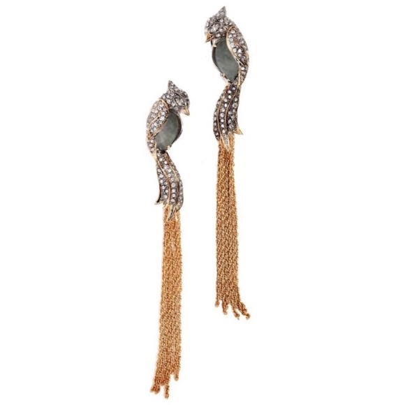 ALEXIS BITTAR • NEW Love Birds Crystal Grey Labradorite Tassel Clip Earrings - Picture 8 of 10